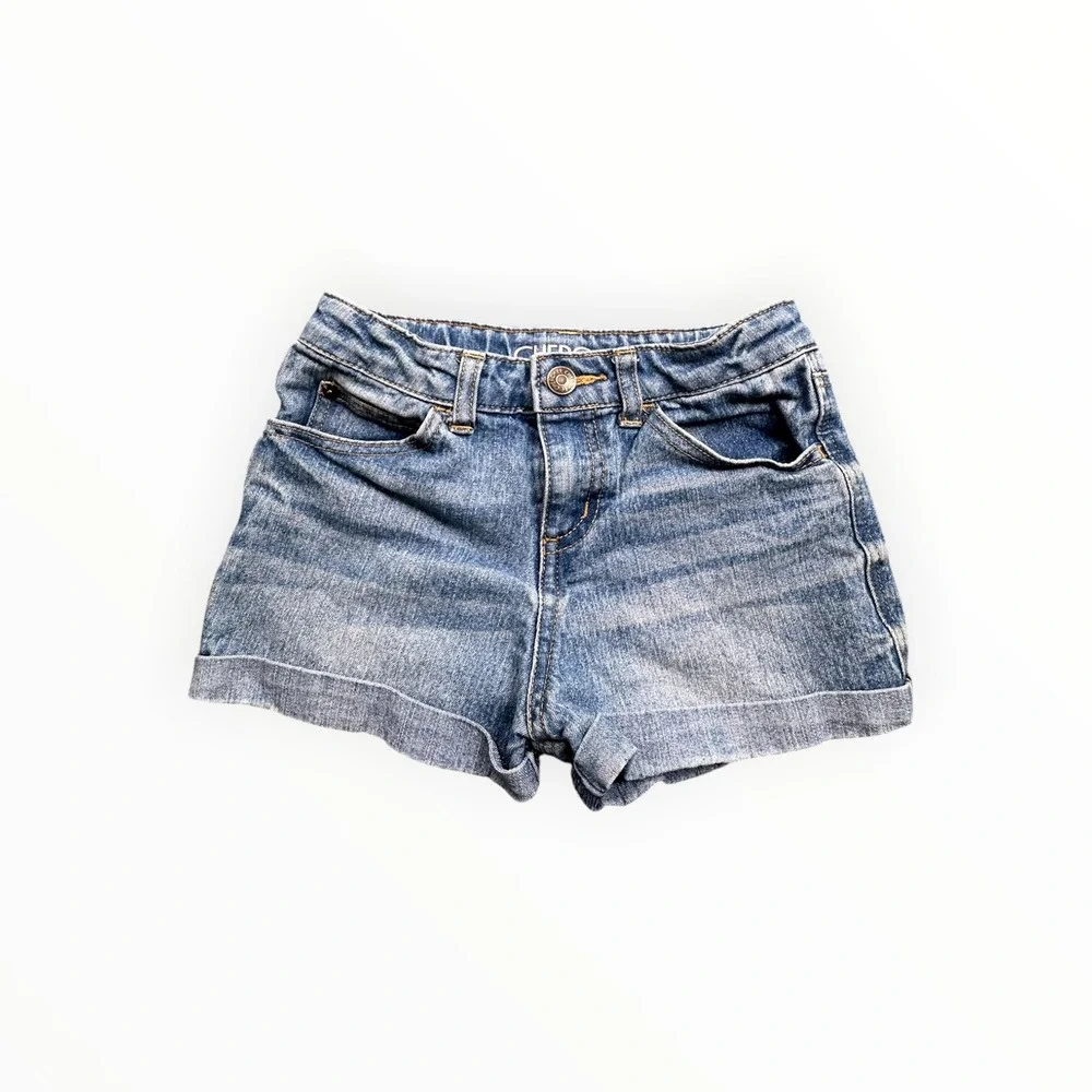 Cherokee Denim Shorts Girls 6/6X Blue Light Wash Cuffed Adjustable Waist Stretch